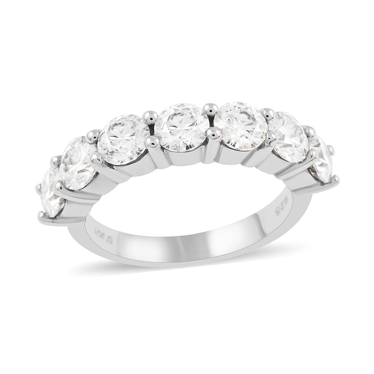 Brilliant Cut Moissanite 7 Stone Ring in Platinum Over Sterling Silver (Size 7.0) (Delivery in 10-12 Business Days) 2.10 ctw