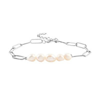 White Freshwater Pearl Paper Clip Chain Bracelet in Silvertone (8-10In)