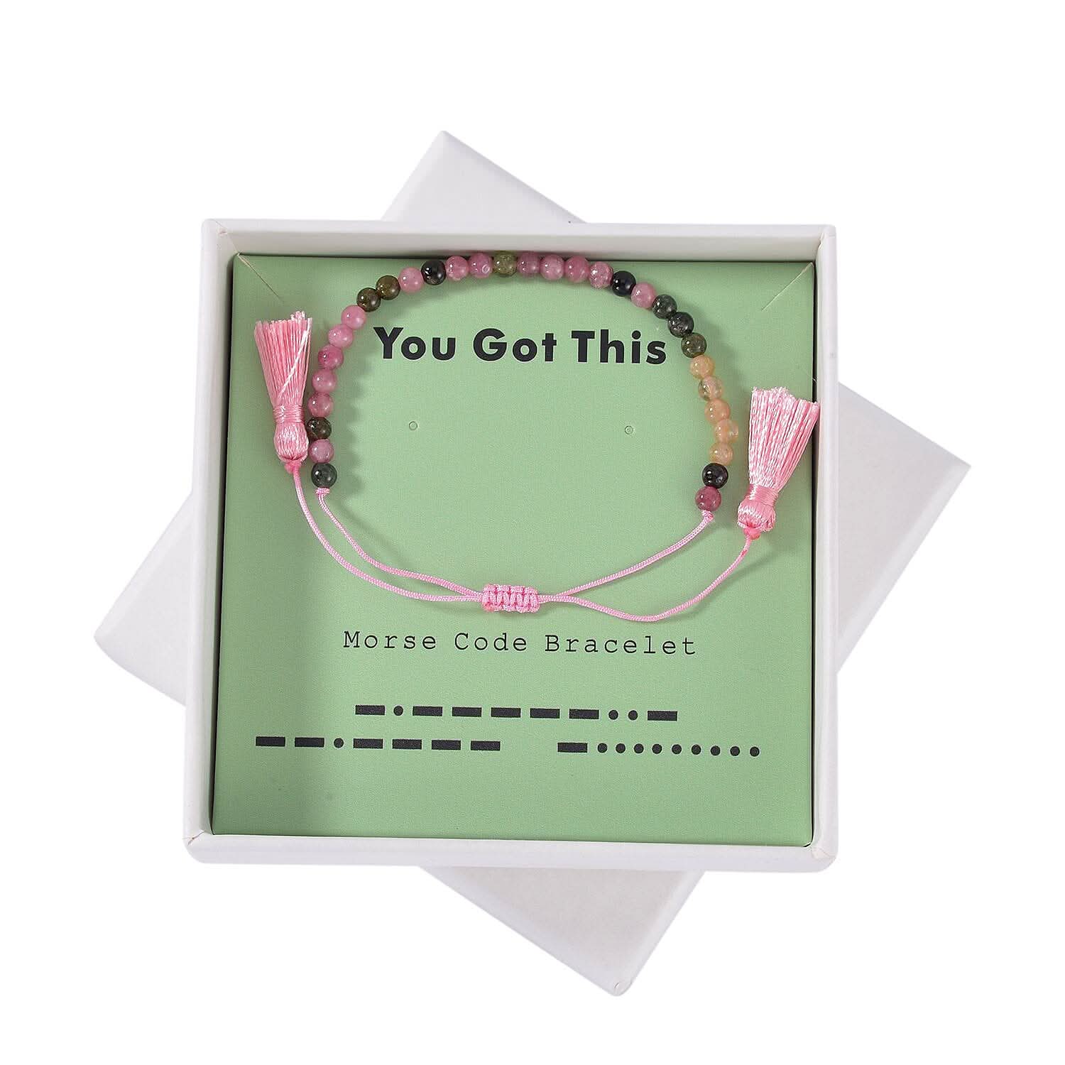 Multi Tourmaline Beaded Bolo You Got This Morse Code Bracelet in Natural Cotton Cord (Adjustable) 10.85 ctw