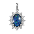 Luxoro 10K White Gold Premium Boulder Opal Triplet and Moissanite Halo Pendant 4.15 ctw - Sticky add to cart bar