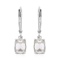 Emerald Cut Moissanite Lever Back Earrings in Platinum Over Sterling Silver 2.10 ctw