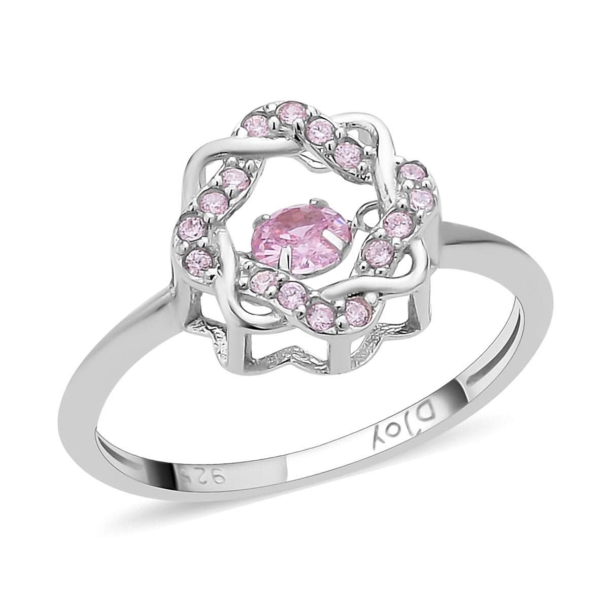 Sparkling Dancing Simulated Pink Diamond Ring in Rhodium Over Sterling Silver 0.65 ctw
