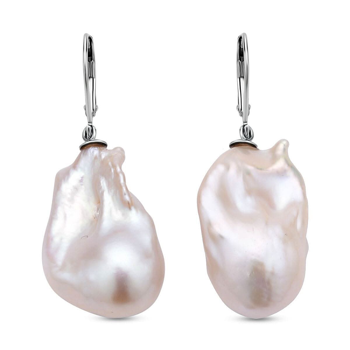 Organic Shape Baroque Pearl Earrings in Rhodium Over Sterling Silver