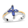 AAA Tanzanite, Natural White Zircon Floral Ring in Vermeil YG and Platinum Over Sterling Silver (Size 10.0) 0.40 ctw - Sticky add to cart bar