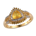 TLV Madagascar Yellow Sapphire, Yellow Diamond (IR), Diamond (0.30 cts) Double Halo Heart Ring in Vermeil YG Over Sterling Silver (Size 10.0) 1.10 ctw - Sticky add to cart bar