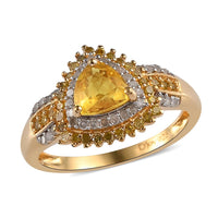 TLV Madagascar Yellow Sapphire, Yellow Diamond (IR), Diamond (0.30 cts) Double Halo Heart Ring in Vermeil YG Over Sterling Silver (Size 10.0) 1.10 ctw
