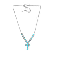 Sleeping Beauty Turquoise Cross Necklace in Sterling Silver, Artisan Crafted Cross Pendant, Religious Jewelry For Women (18 Inches) 8.35 ctw