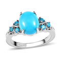 American Natural Sleeping Beauty Turquoise and Malgache Neon Apatite Ring in Platinum Over Sterling Silver 2.60 ctw - Sticky add to cart bar