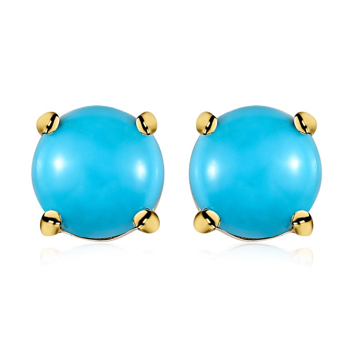 Sleeping Beauty Turquoise Solitaire Stud Earrings in Vermeil Yellow Gold Over Sterling Silver 2.15 ctw