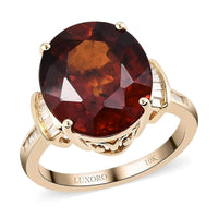 LUXORO 10K Yellow Gold Premium Sri Lankan Honey Garnet and Diamond Ring (Size 10.0) 3.60 Grams 9.70 ctw