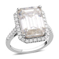Emerald Cut Moissanite Ring in Platinum Over Sterling Silver 9.40 ctw - Sticky add to cart bar