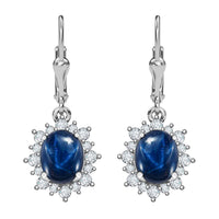 Premium Thai Blue Star Sapphire and Moissanite Sunburst Dangle Earrings in Platinum Over Sterling Silver 6.15 ctw