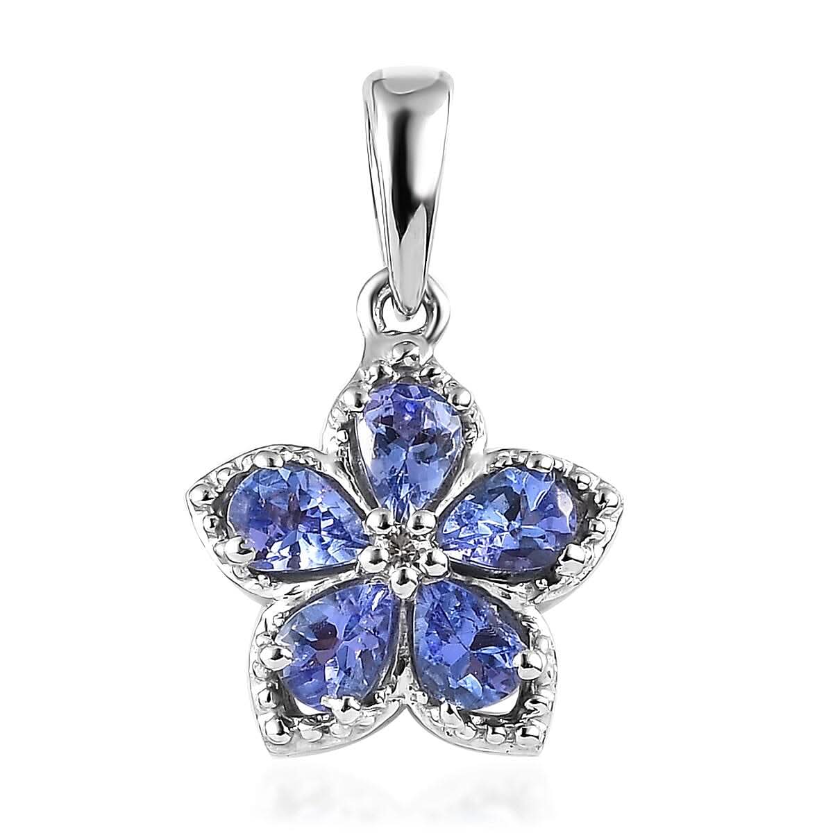 AAA Tanzanite and White Zircon 0.70 ctw Pendant without Chain in Platinum Over Sterling Silver
