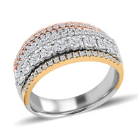 14K Yellow, White and Rose Gold Multi Row Diamond Ring 4.70 Grams 1.00 ctw