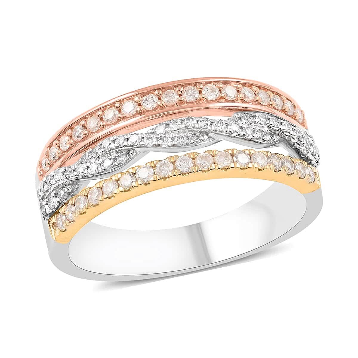 14K Tri-Tone Gold White Diamond Ring 5.5 Grams 0.50 ctw