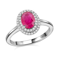 Iliana AAAA Royal Ruby and G-H SI Diamond 1.10 ctw Double Halo Ring in 18K White Gold