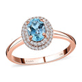 Doorbuster Certified & Appraised ILIANA 18K Rose Gold AAA Santa Maria Aquamarine and G-H SI Diamond Double Halo Ring 1.00 ctw - Sticky add to cart bar