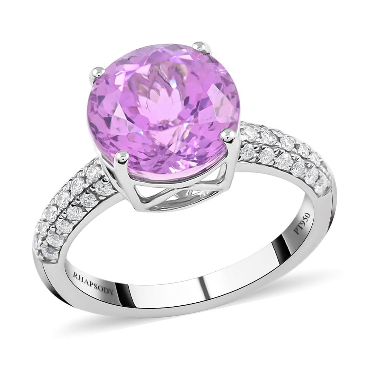 950 Platinum AAAA Patroke Kunzite White Diamond VS Solitaire Ring , Platinum Wt. 6.45 g 5.10 ctw