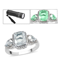 Mexican Hyalite Opal and Natural White Zircon Ring in Platinum Over Sterling Silver (Size 10.0) 2.60 ctw with Free UV Torch