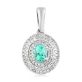 Certified Rhapsody 950 Platinum AAAA Paraiba Tourmaline and E-F VS Diamond Double Halo Pendant 0.70 ctw - Sticky add to cart bar