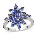 AAA Tanzanite Floral Ring in Platinum Over Sterling Silver (Size 10.0) 1.75 ctw - Sticky add to cart bar