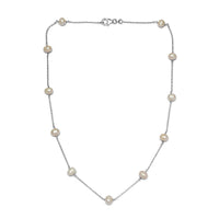 White Freshwater Pearl Station Necklace 18 Inches in Sterling Silver