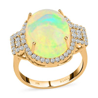 Certified & Appraised ILIANA 18K Yellow Gold AAA Ethiopian Welo Opal, Diamond (G-H, SI) (0.55 cts) Halo Ring (5.60 g) 7.40 ctw