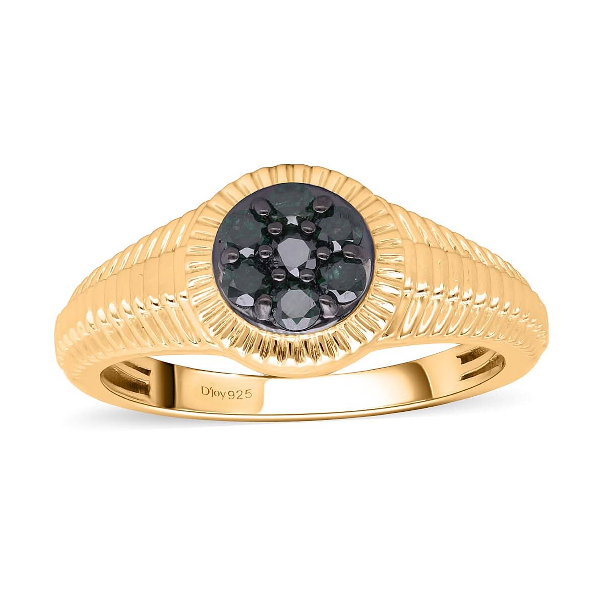 Green Diamond Men's Ring in Rhodium & Vermeil Yellow Gold Over Sterling Silver 0.50 ctw