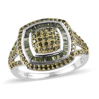 TLV Green Diamond (IR) Ring in Rhodium and Platinum Over Sterling Silver (Size 7.0) 1.00 ctw