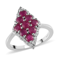 Premium Montepuez Ruby and Natural White Zircon Ring in Platinum Over Sterling Silver 1.70 ctw