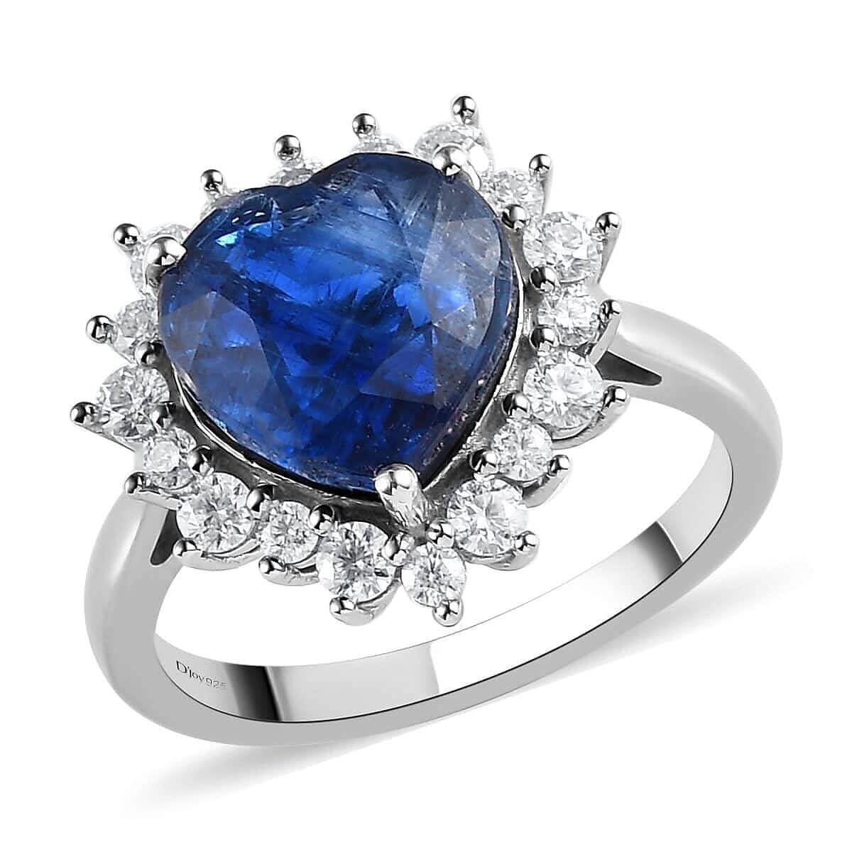 Premium Kashmir Kyanite and Moissanite Heart Shape Halo Ring in Platinum Over Sterling Silver 4.35 ctw