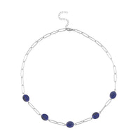 Lapis Lazuli Paper Clip Station Necklace 18-20 Inches in Stainless Steel 30.00 ctw