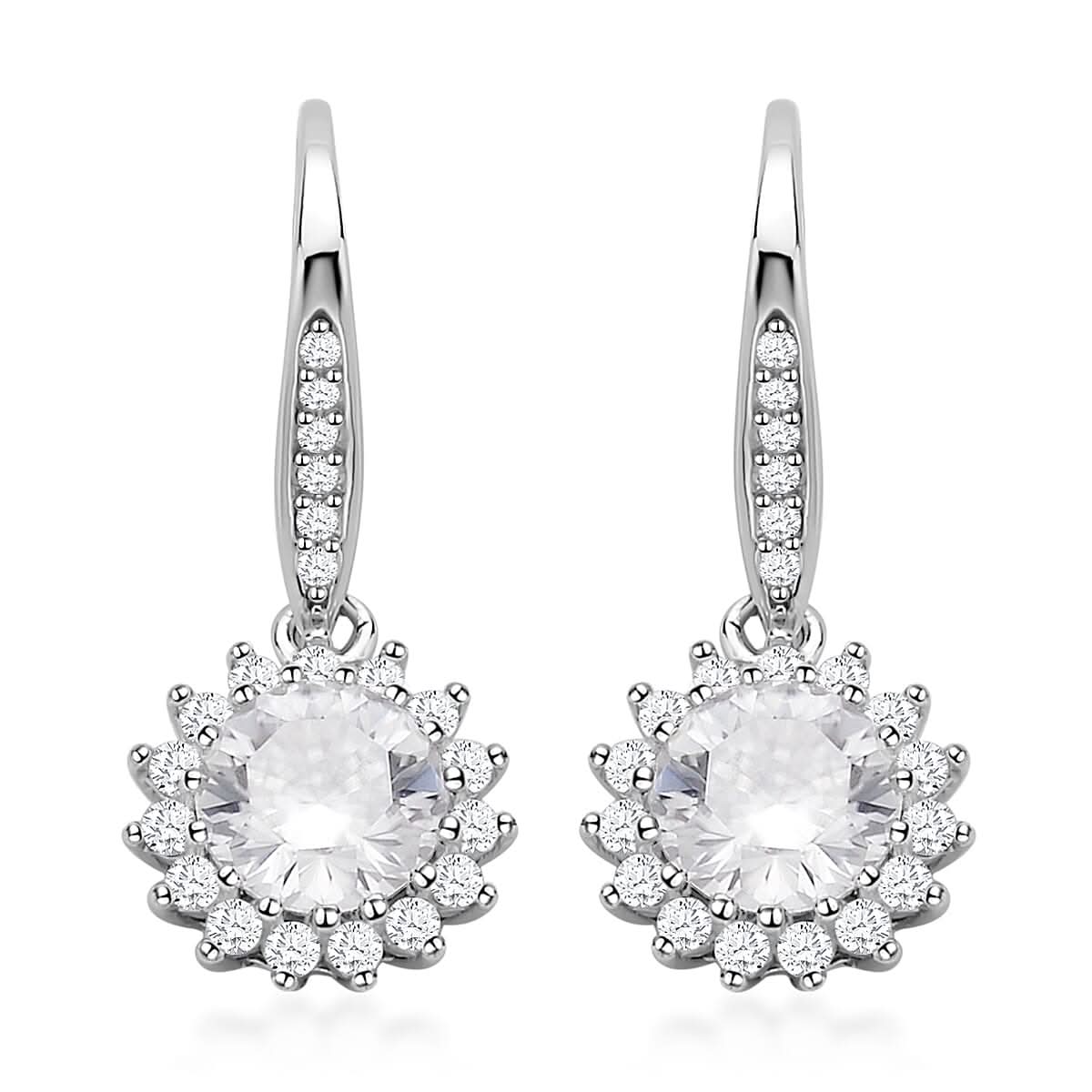 Shield Cut Moissanite Floral Earrings in Rhodium Over Sterling Silver 2.00 ctw