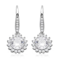 Shield Cut Moissanite Floral Earrings in Rhodium Over Sterling Silver 2.00 ctw - Sticky add to cart bar