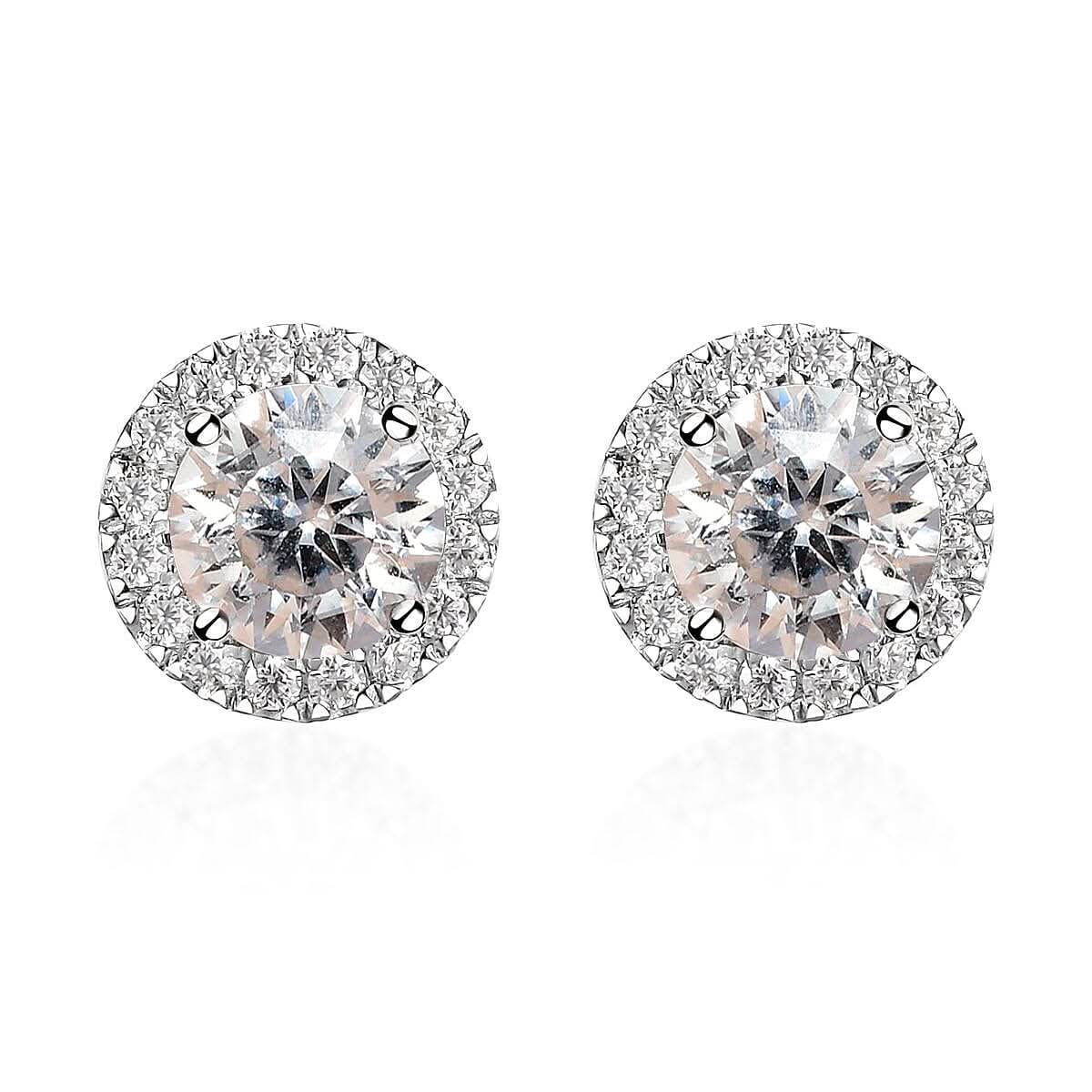 100 Facet Moissanite Halo Stud Earrings in Vermeil Yellow Gold Over Sterling Silver 2.60 ctw