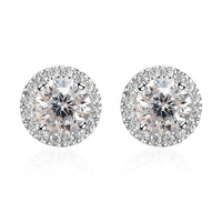 100 Facet Moissanite Halo Stud Earrings in Vermeil Yellow Gold Over Sterling Silver 2.60 ctw