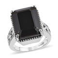 Natural Thai Black Spinel Solitaire Ring in Stainless Steel (Size 10.0) 13.50 ctw - Sticky add to cart bar