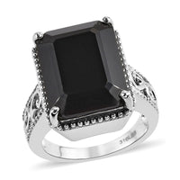 Natural Thai Black Spinel Solitaire Ring in Stainless Steel (Size 10.0) 13.50 ctw