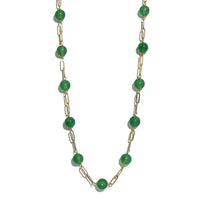 Green Aventurine Paper Clip Chain Station Necklace 20 Inches in ION Plated YG Stainless Steel 1.00 ctw