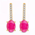 Luxoro 14K Yellow Gold AAA Mozambique Ruby and G-H I2 Diamond Dangle Earrings 2.15 ctw - Sticky add to cart bar