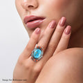 Artisan Crafted Blue Ridge Turquoise and Mediterranean Coral Ring in Sterling Silver 7.50 Grams 10.15 ctw - Sticky add to cart bar