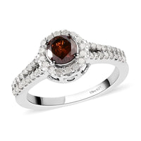 Red and White Diamond Ring in Platinum Over Sterling Silver 1.00 ctw