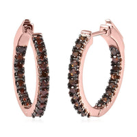 Red Diamond Inside Out Hoop Earrings in Vermeil Rose Gold Over Sterling Silver 1.50 ctw