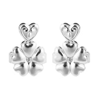 Rhodium Over Sterling Silver Heart and Flower Inspired Earring Lifter Push Backs
