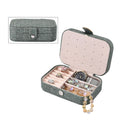 Dark Blue Woven Texture Faux Leather Jewelry Organizer with Button Closure (6.3"x4.5"x2.2") - Sticky add to cart bar