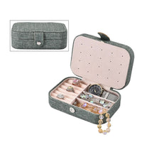 Dark Blue Woven Texture Faux Leather Jewelry Organizer with Button Closure (6.3"x4.5"x2.2")