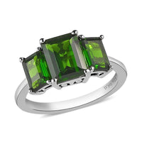 Natural Chrome Diopside 3 Stone Ring in Platinum Over Sterling Silver 2.65 ctw