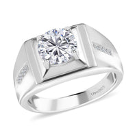 100 Facets Moissanite Men's Ring in Platinum Over Sterling Silver 2.15 ctw