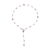 Multi Color Shell Pearls Lariat Necklace 24 Inches in Silvertone