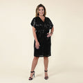 TAMSY Black Sequin Empire Waist Dress -L - Sticky add to cart bar